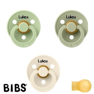 BIBS Colour Schnuller mit Namen, Gr. 2, Ivory, Pistachio, Sage, Rund Latex, (3er Pack)